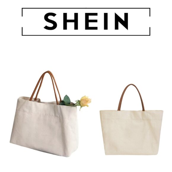 Elegant Cream Tote Bag with Tan Handles - Picture 1 of 4